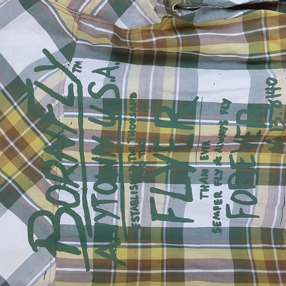 Born FLY |Mens Green & White Plaid Button down Pockets Shirt Graphic Print Sz.XL